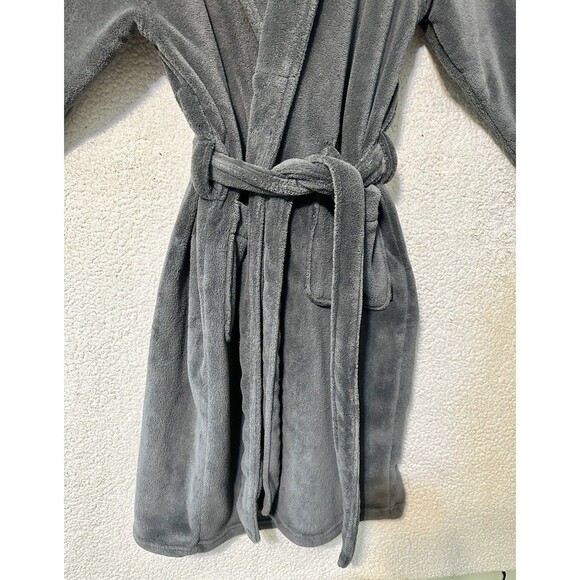 Nautica Men Plush Belted Collar Gray Long Robe One Size Regular Embroidered - Picture 4 of 15